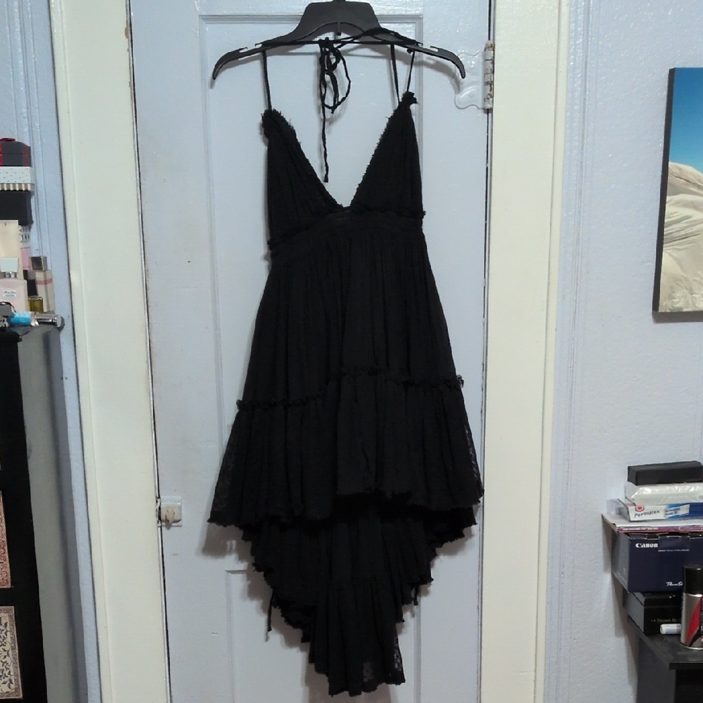 Free People Black High-Low Tiered Halter Dress